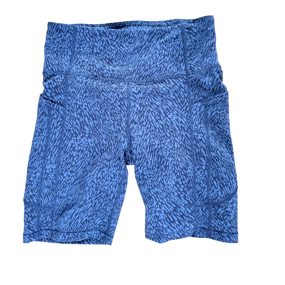 Athleta Ultimate Stash II Textured 7" Short Blue Animal Print High Rise Small